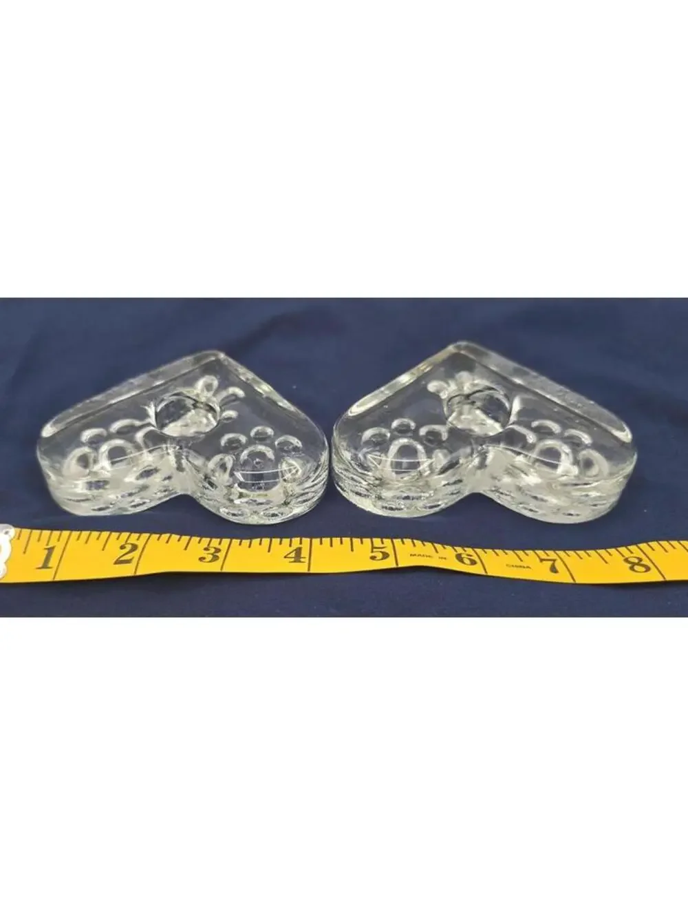 Vintage Set of 2 Hadeland Norway Heart Clear Crystal Glass Taper Candle Holders